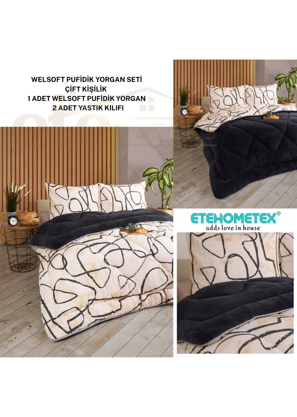 ETE HOMETEX ÇİFT KİŞİLİK LÜX WELSOFT YORGAN SETİ 195X215CM EFEKT ANTRASİT 8696474231963